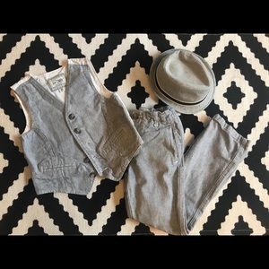 Children’s place 3 pc boys pants, vest & fedora